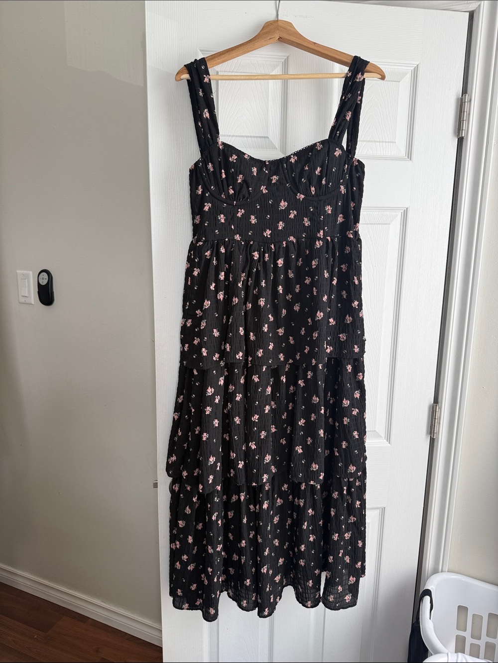 Black Maxi Sundress with Pink Floral Print